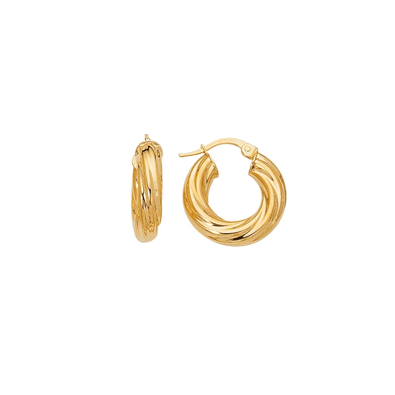 Ladies earrings noble radiance -14K Yellow Gold Chubby Round Twist Hoop Earring