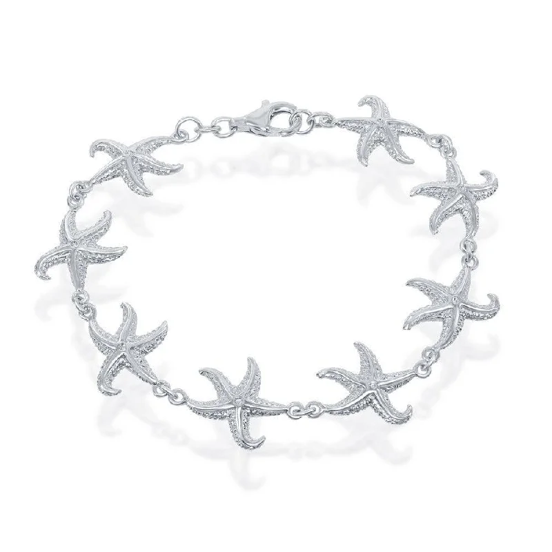 ladies bracelets recommendations-Sterling Silver Detailed Starfish Linked Bracelet, 8"