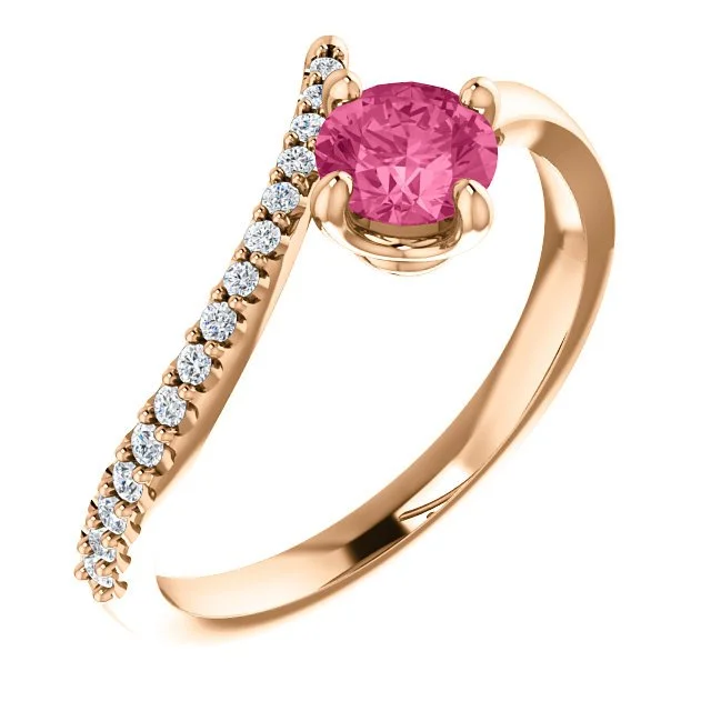 Ladies rings rare elegance -14KT GOLD 0.55 CT PINK TOURMALINE & 1/10 CTW DIAMOND BYPASS RING