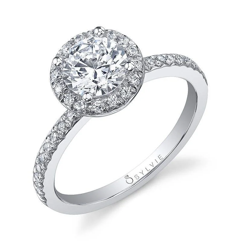 Ladies engagement rings palm charm -Sylvie Round Halo Engagement Ring S1008-RB