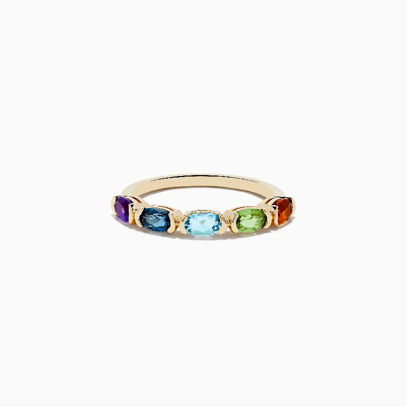 Ladies rings vivid statement -Mosaic 14K Yellow Gold Amethyst, Blue Topaz, Citrine and Peridot Ring