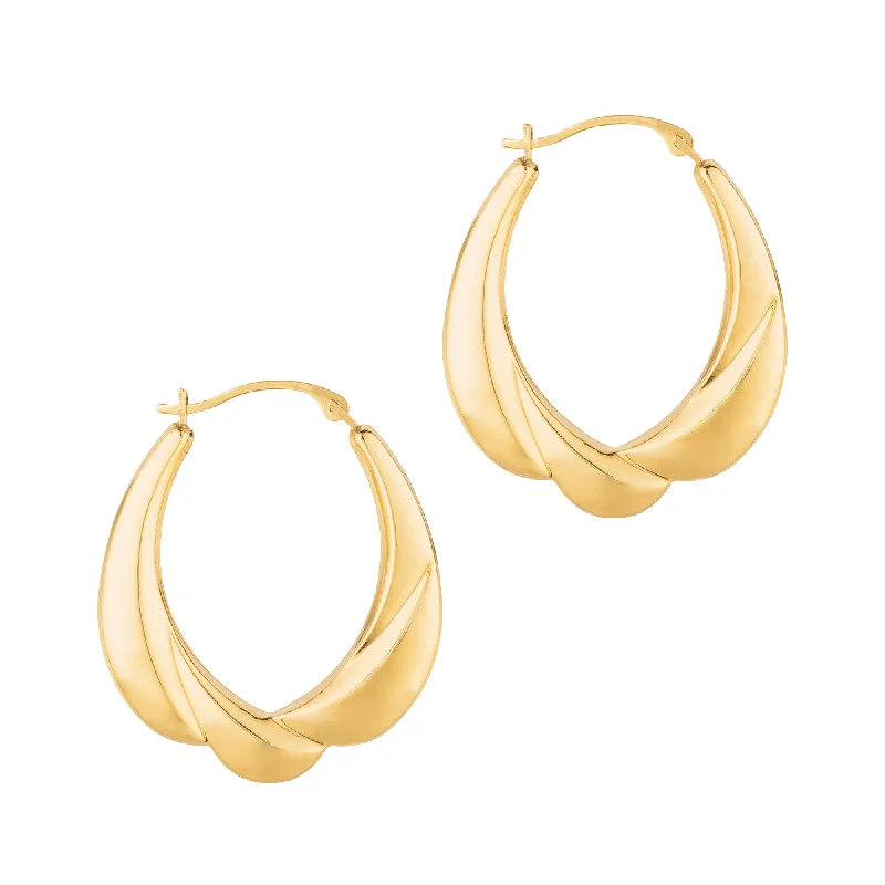 Ladies earrings surf glow -14K Gold Polished Puffy Scalloped Back to Back Hoop Earring