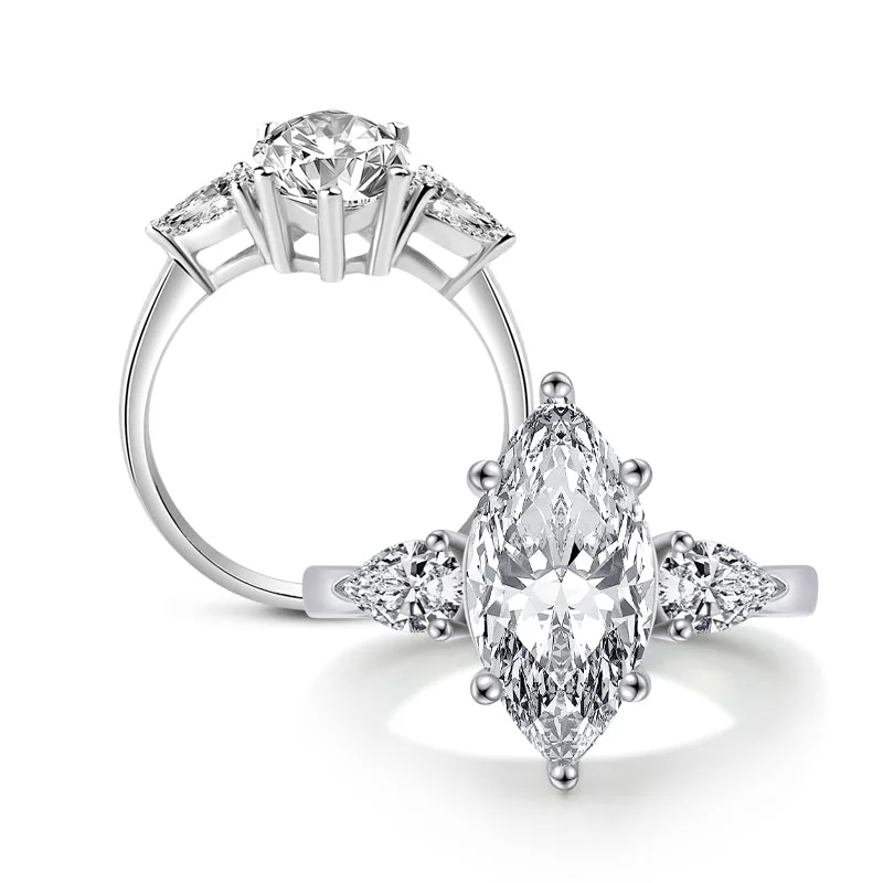 Ladies engagement rings lore radiance -Keena 17x8mm Marquise CZ Engagement Ring | 4ct | Sterling Silver