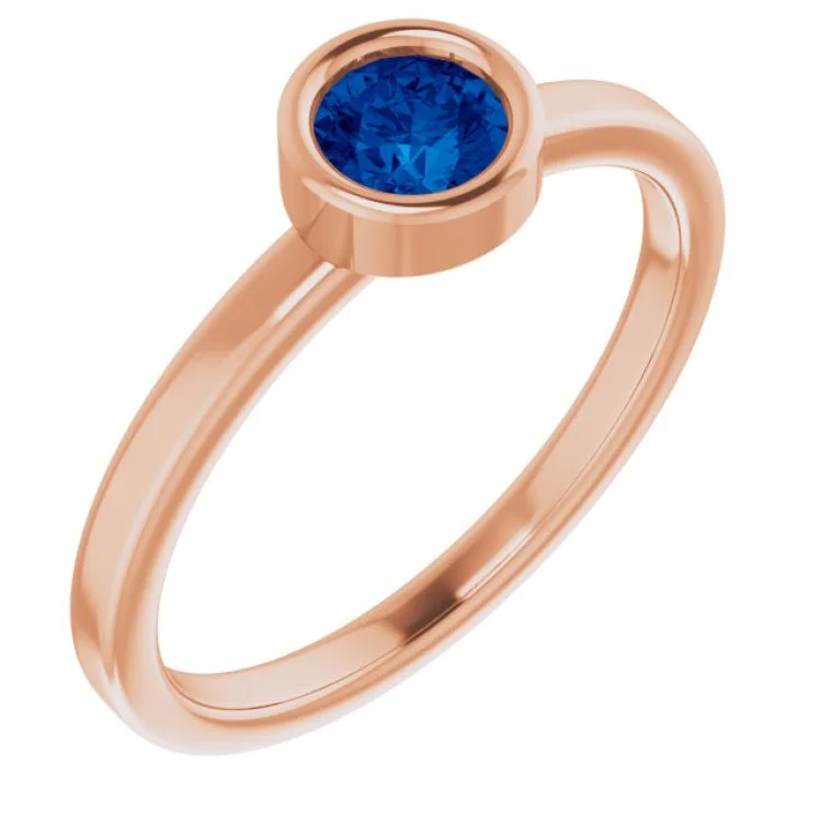 Ladies rings calm radiance -14K Rose 4.5 mm Natural Blue Sapphire Ring