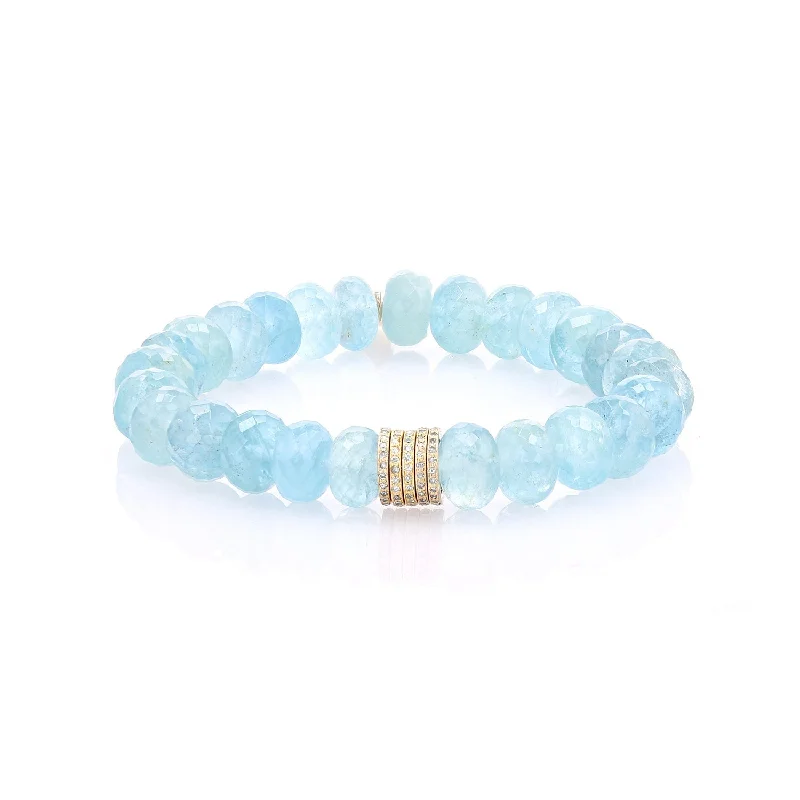 ladies bracelets round-14K Aquamarine Faceted Bracelet with 5 Diamond Rondelles - 10mm  BG000883