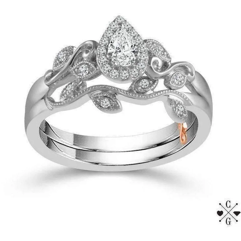 Ladies rings prime radiance -Beautiful Bride Collection Pear Vintage Diamond Ring Set