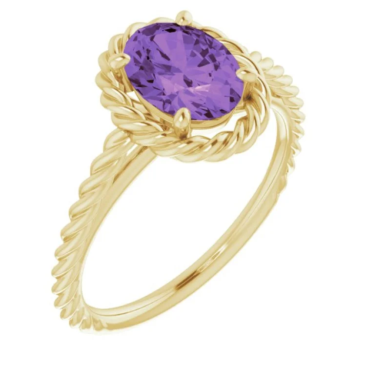 Ladies rings pure glow -14K Yellow Natural Amethyst Rope Ring