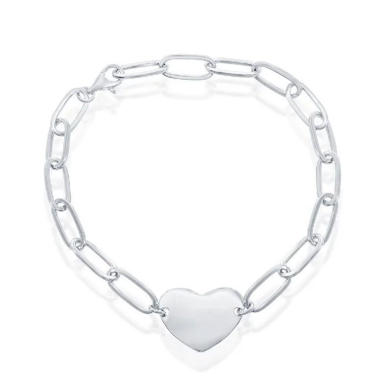 ladies bracelets two tone-Classic Women's Bracelet - Sterling Silver Polished Heart Paperclip | S-5127