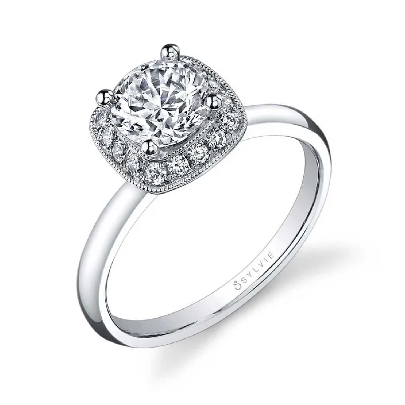 Ladies engagement rings path shine -Sylvie Modern Halo Engagement Ring SY859