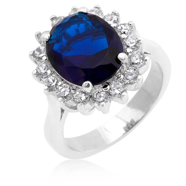 Ladies engagement rings soft shine ring -Katie Royal Sapphire 12mm Oval Halo Engagement Ring | 6.5ct