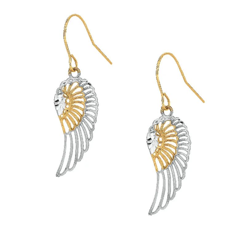 Ladies earrings cushion charm shine -10K Gold Angel Wing Drop Earring