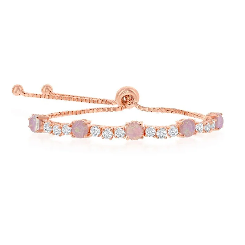 ladies bracelets upcycled-Sterling Silver Rose Gold 4-Prong CZ and Pink Opal Bracelet