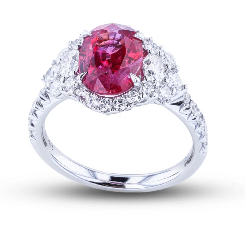 Ladies rings zirconia radiance -JULEVE 18KT WHITE GOLD 2.83CT PADPARADSCHA SAPPHIRE & 1.02CTW DIAMOND HALO RING