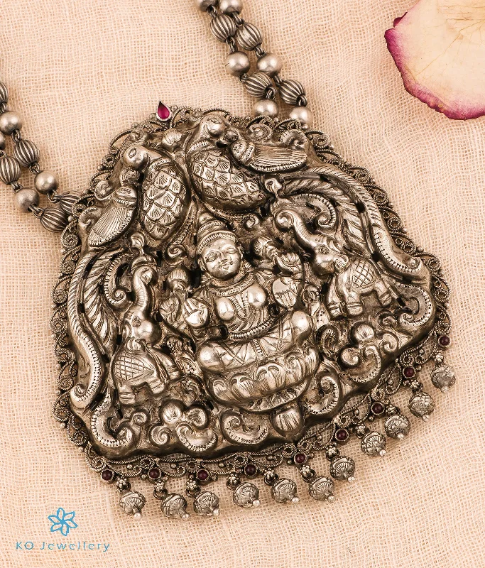 ladies necklaces self gift-The Surabhi Lakshmi Silver Nakkasi Beads Necklace