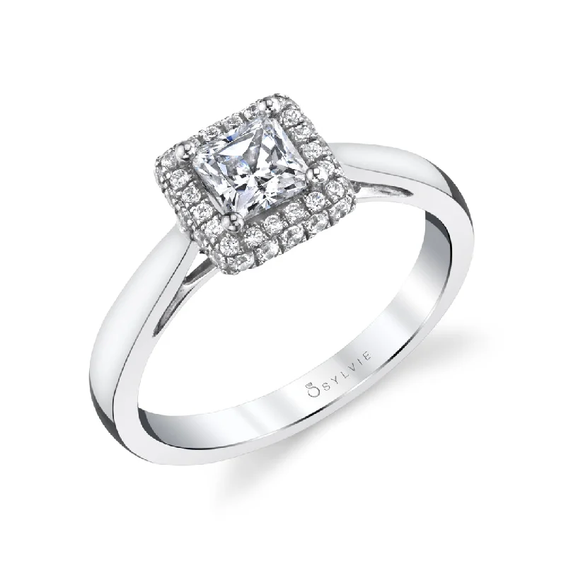 Ladies engagement rings frost radiance -Sylvie Princess Cut Engagement Ring With Halo SY718-PR