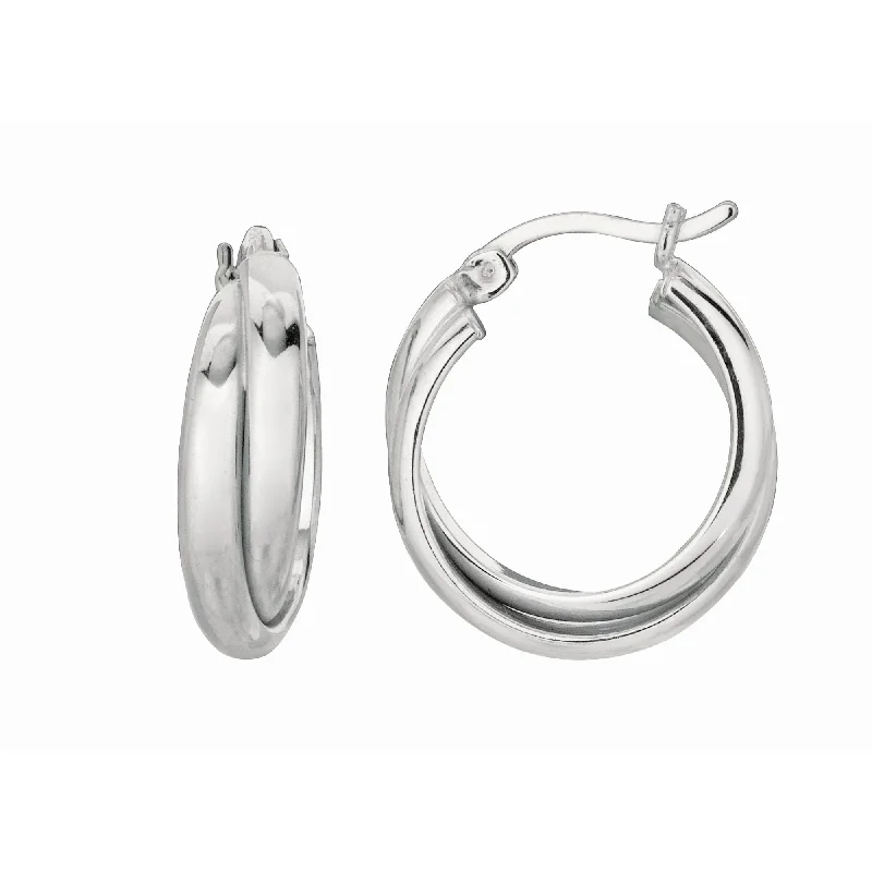 Ladies earrings woof charm -Silver Small Double Twist Hoop Earring