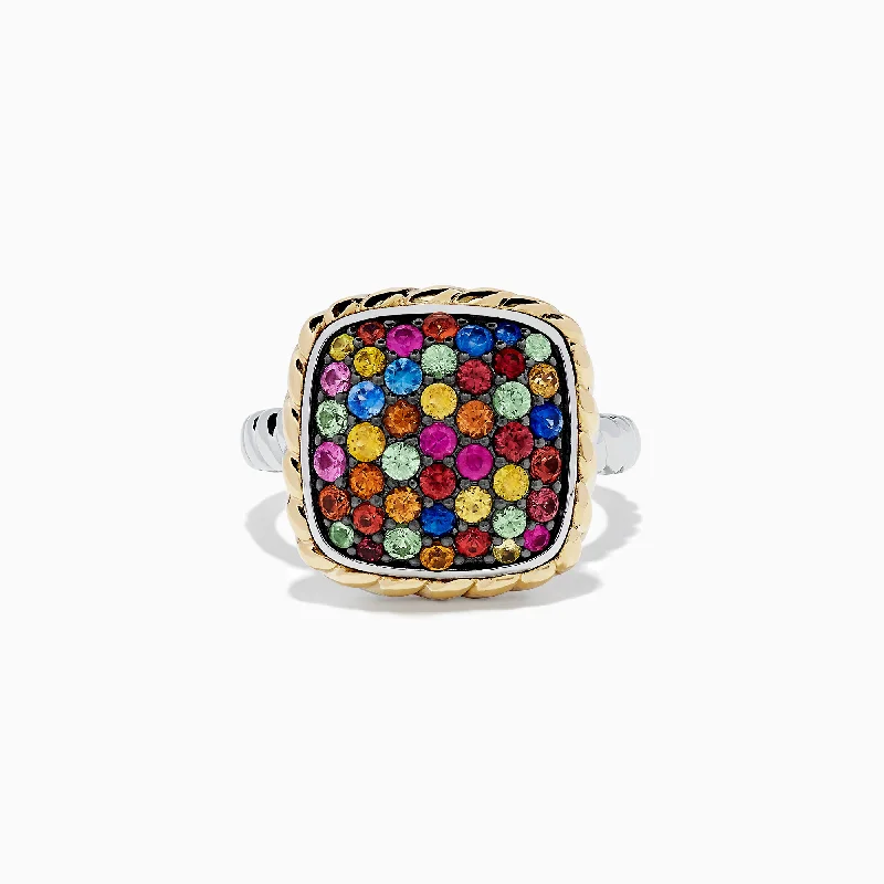 Ladies rings swift shine -Mosaic Sterling Silver & 18K Gold Multi Sapphire Ring, 1.65 TCW