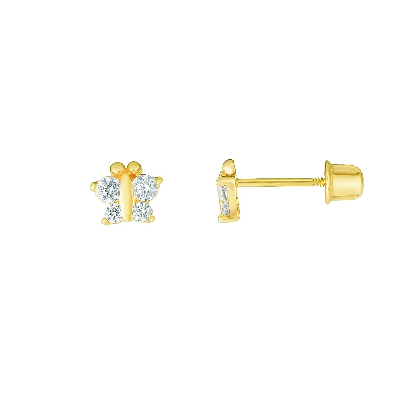 Ladies earrings lush glow -14K Gold CZ Butterfly Stud Earring