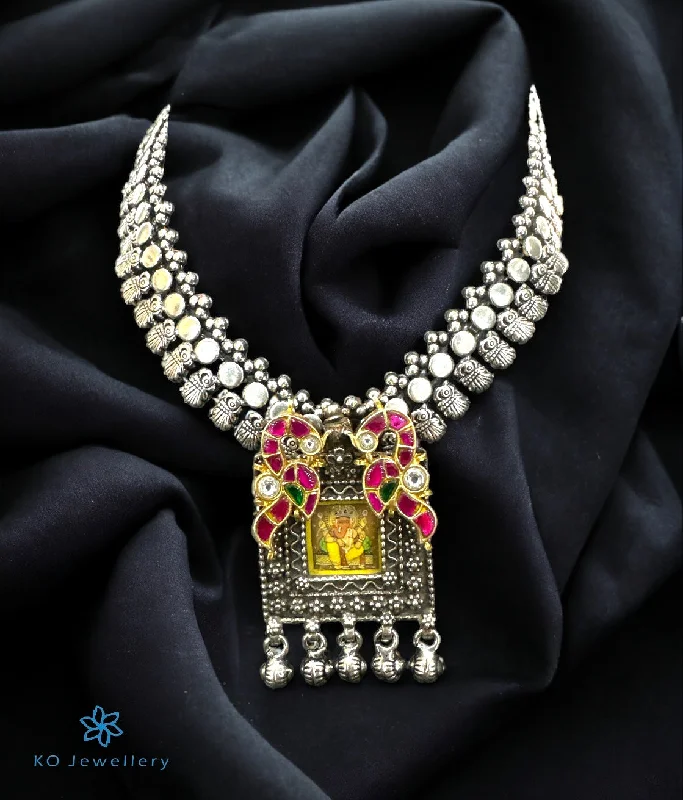 ladies necklaces jared-The Ganesha Silver Antique Kundan Necklace (2 tone)