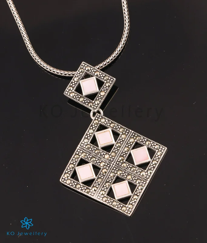 ladies necklaces engraved-The Foursquare Silver Marcasite Necklace