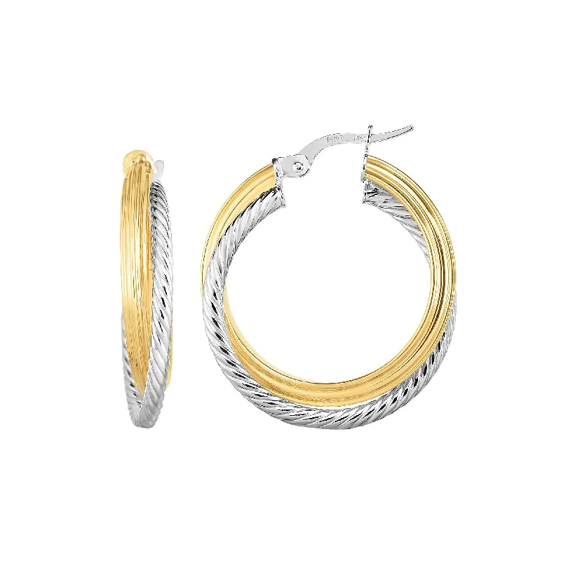 Ladies earrings date radiance -14K Two-tone Gold Polished & Twist Hoop Earring