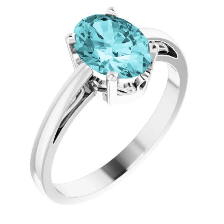 Ladies rings tint glow -14K White Natural Blue Zircon Solitaire Ring