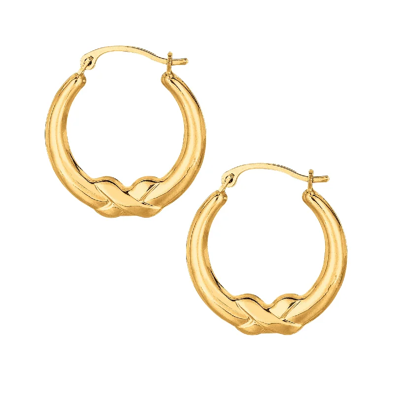 Ladies earrings trunk radiance -10K Gold Polished X Detail Hoop Earring