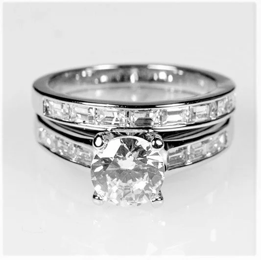 Ladies engagement rings ornate shine -Mary 1.5ct Round CZ Engagement Ring Set | 2.8ct