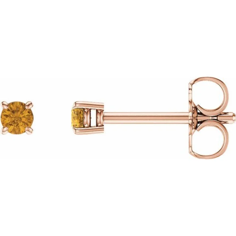 Ladies earrings grand charm -14K Rose 2.5 mm Natural Citrine Stud Earrings