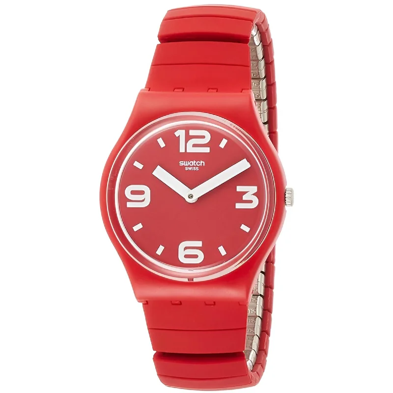 ladies bracelets clearance-Swatch Women's Watch - Pepeblu Plastic Case Quartz Red Expansion Bracelet | GR173A