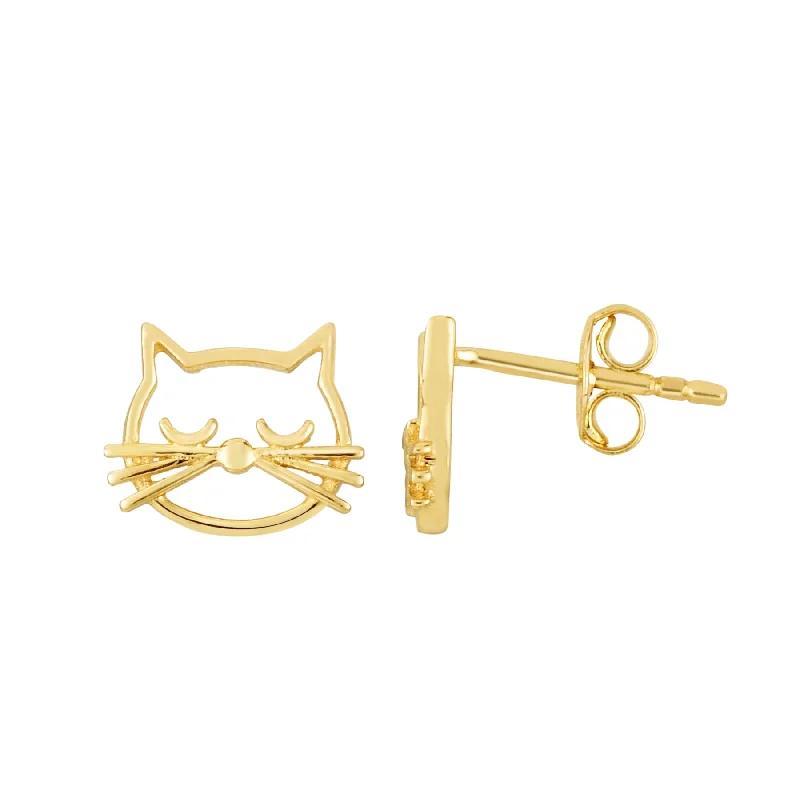 Ladies earrings beam shine -14K Gold Polished Cat Face Stud Earring