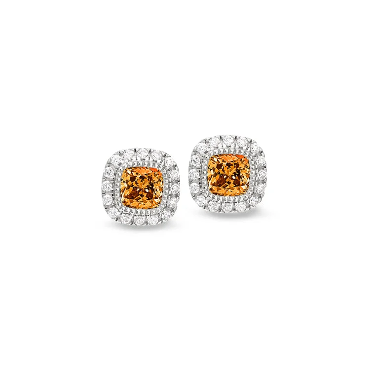 Ladies earrings rugged glow -Platinum Finish Sterling Silver Micropave Simulated Citrine Earrings with Simulated Diamonds