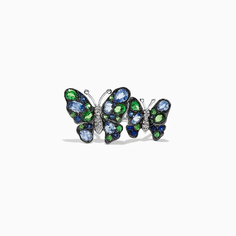 Ladies rings sand glow -Nature 14K Gold Sapphire, Tsavorite & Diamond Butterfly Ring, 3.46 TCW