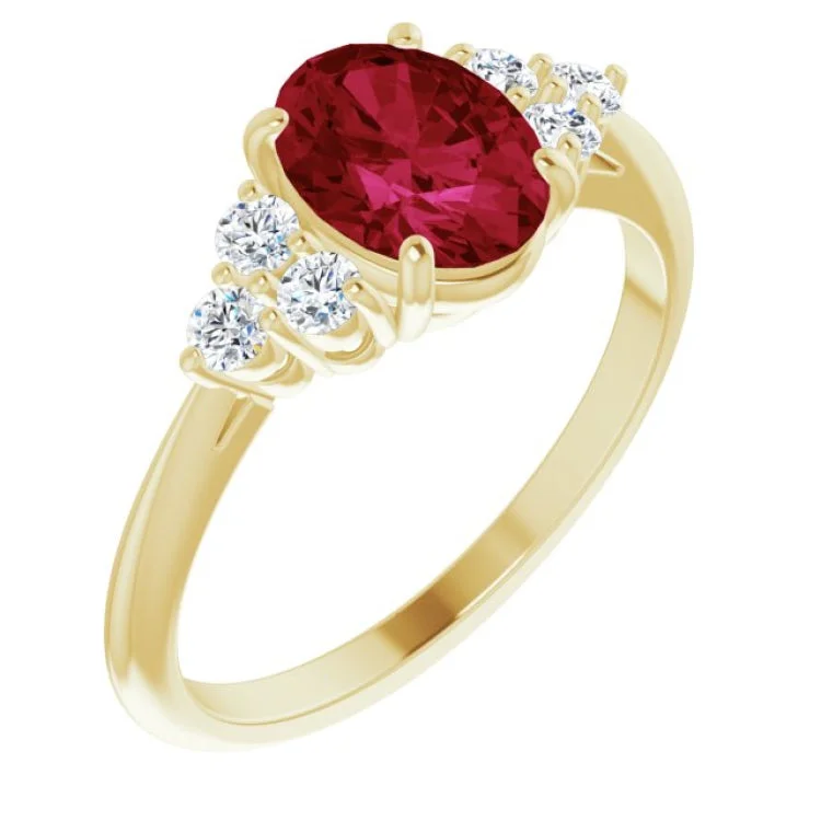 Ladies rings amethyst charm -14K Yellow Lab-Grown Ruby & 1/6 CTW Natural Diamond Ring