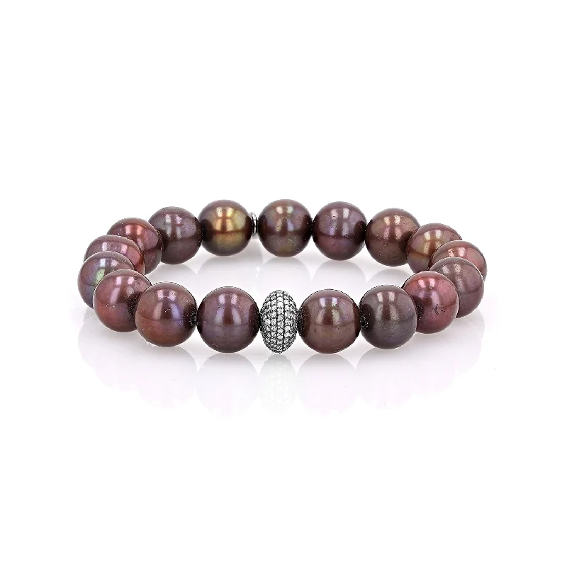 ladies bracelets chain-Chocolate Pearl Bead Bracelet with Diamond Donut - 10mm  B0003812