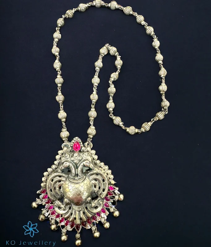 ladies necklaces round-The Madhav Silver Gandaberunda Necklace (Oxidised)