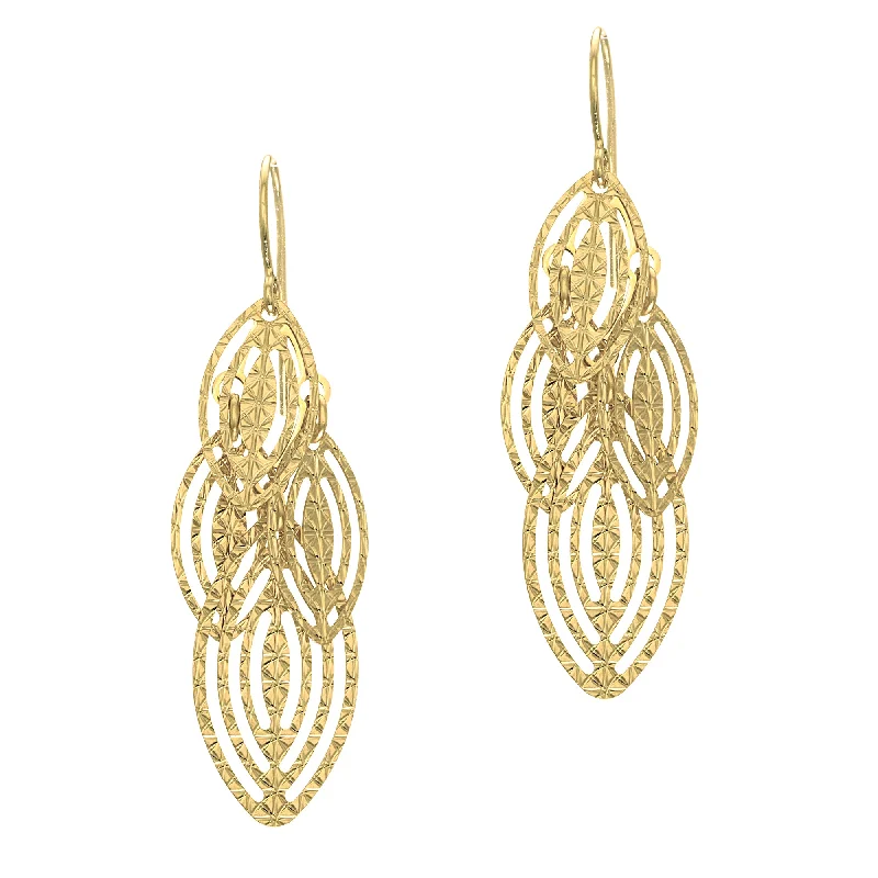 Ladies earrings platinum shine pair -14K Gold Textured Dangle Earring