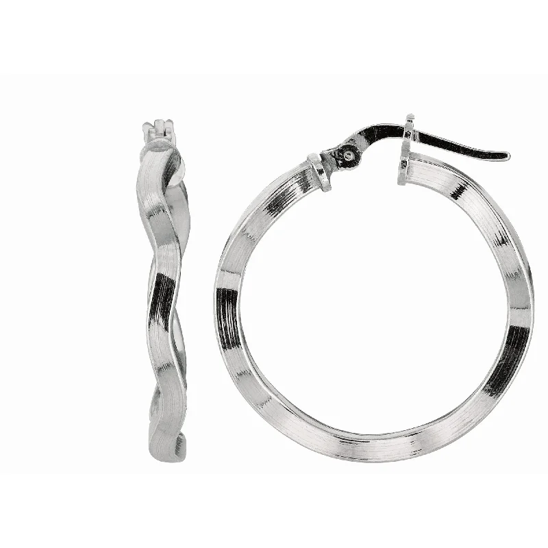 Ladies earrings dune radiance -Silver Wavy Medium Hoop Earring