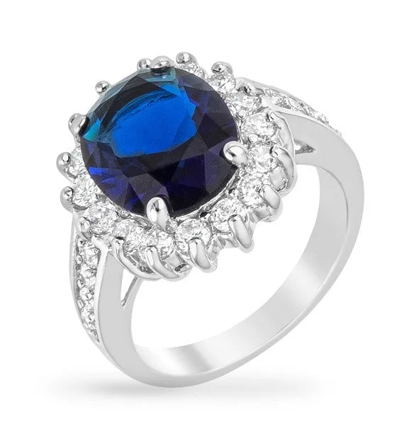 Ladies engagement rings carved charm -Kate Royal Sapphire Oval Halo Engagement Ring | 7ct