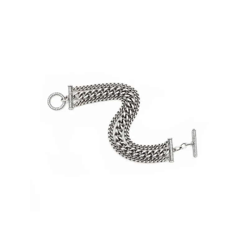 ladies bracelets two tone-Silver & Diamond Triple Chain Toggle Bracelet  B0003511