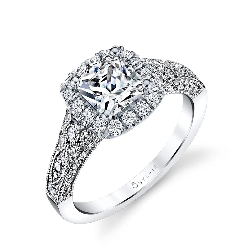 Ladies engagement rings moonstone radiance -Sylvie Cushion Vintage Engagement Ring S1409 - CU - CH