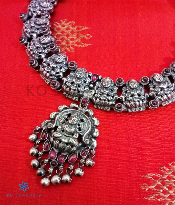 ladies necklaces rose gold-The Padmakshi Antique Silver Lakshmi Necklace (Oxidised)