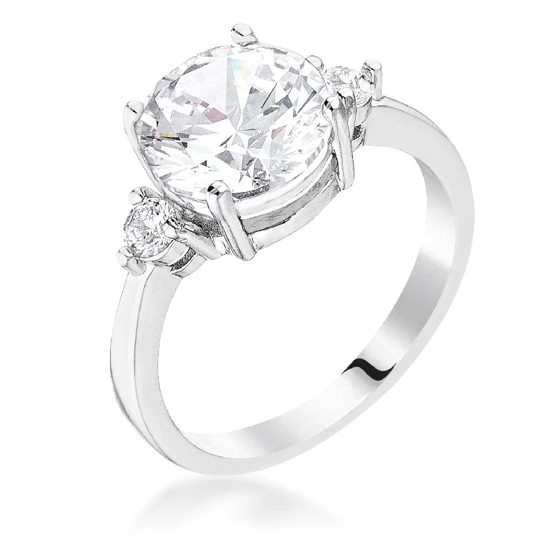 Ladies engagement rings soft shine ring -Abigail 3ct Round Three Stone CZ Engagement Ring | 5ct