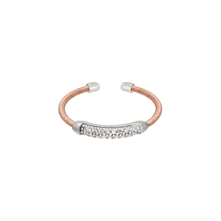 Ladies rings turquoise sparkle -Rose Gold Finish Sterling Silver Single Cable Cuff Ring with Rhodium Finish Double Row Simulated Diamonds