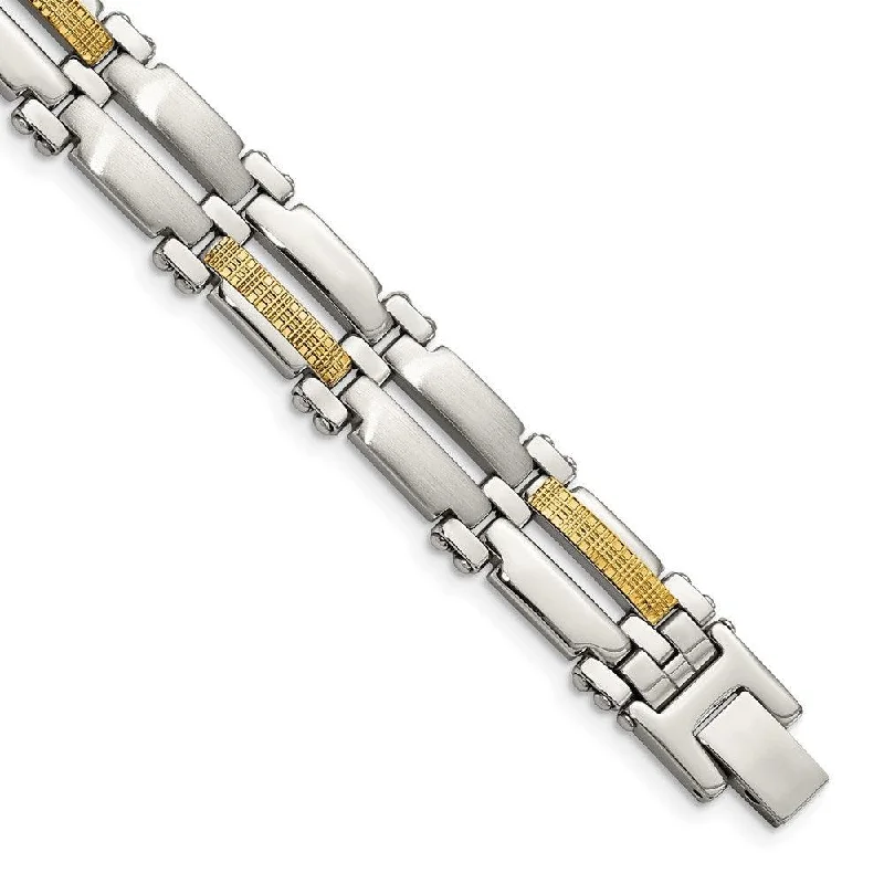 ladies bracelets ratings-Stainless Steel & 14K Brushed & Polished 8.5in Bracelet