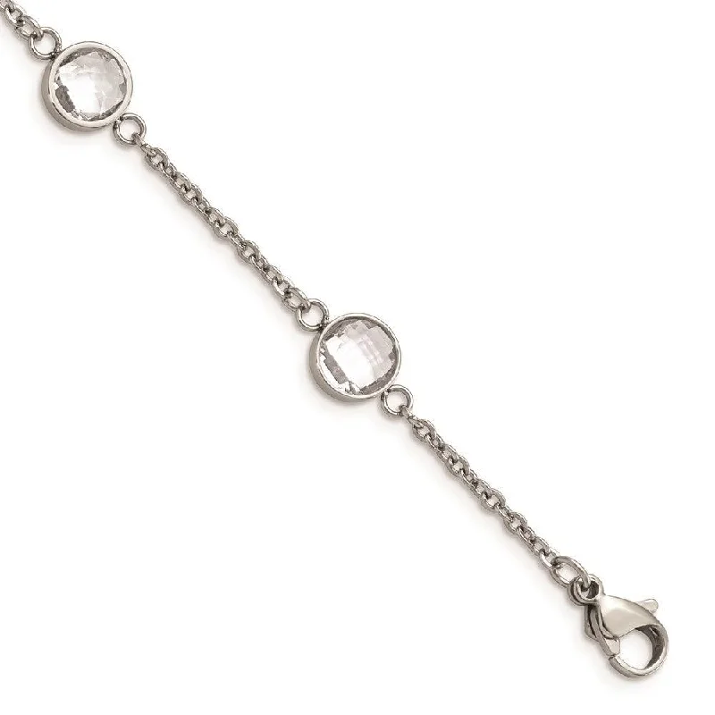 ladies bracelets rustic-Stainless Steel Polished with Glass with 1.25 in ext. Bracelet