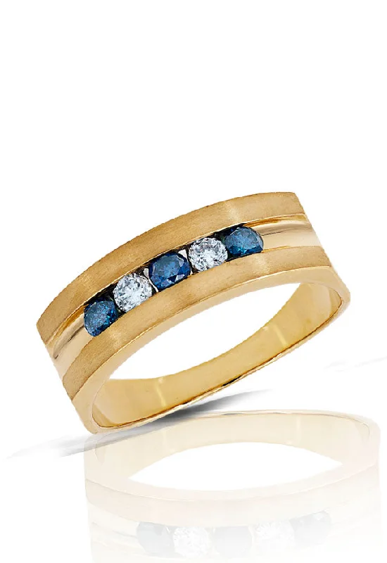 Ladies rings soft beauty glow -Mens 14K Yellow Gold Blue & White Diamond Ring, .49 TCW