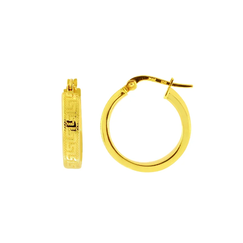 Ladies earrings rise glow -14K Gold Polished Greek Key Exterior Hoop Earring