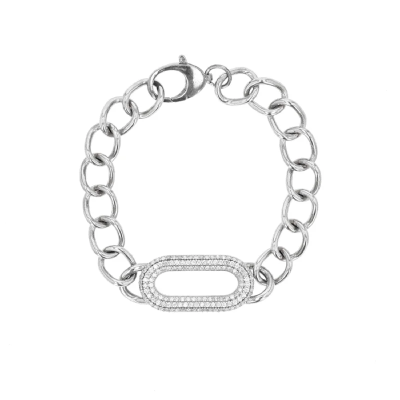 ladies bracelets best-Pave Diamond Puffy Oval Paperclip Chain Bracelet  B03518BG