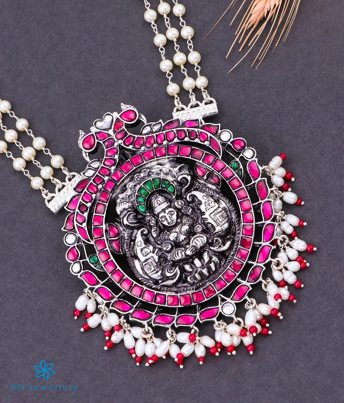 ladies necklaces healing-The Lakshiya Silver Lakshmi  Kundan Necklace